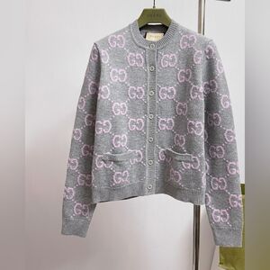 Gucci Pink Logo Gray Cardigan
